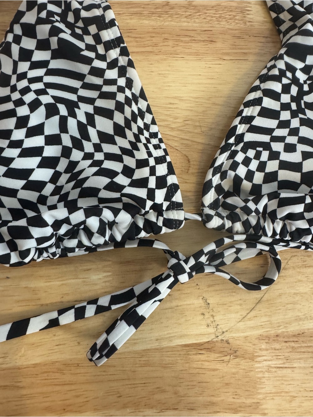 Wild Fable Black & White Funky Check Triangle Tie String Bikini Top - Picture 4 of 8